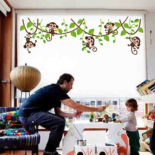Kinderzimmmer Cartoon Affe DIY Wandsticker Wasserdicht Wandtatoo Wandaufkleber