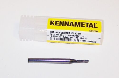1//16/" CARBIDE 2 FLUTE ENDMILL  AlTiN COATED KENNAMETAL 2SEH0062IL018A .0625/"