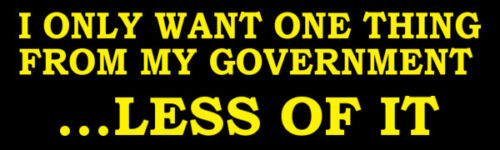 I Want One Thing From My Government Less Of It political bumper sticker decal 