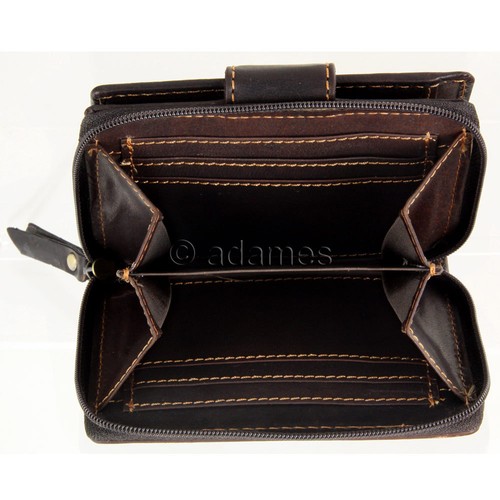 Wallet with Zipped Coin Section Oiled Leather Black or Brown Leather Purse