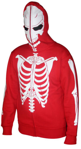 Mens Full Face Mask Skeleton Skull Hoodie Sweatshirt Halloween Costume T-Shirt