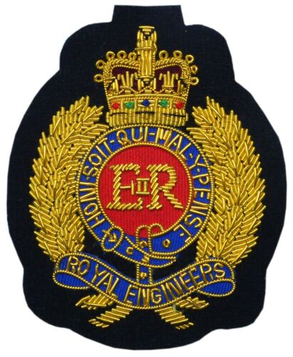 ST EIIR Royal Engineers Blazer Badge Gold Bullion Wire Hand Embroidery 65mmx85mm 