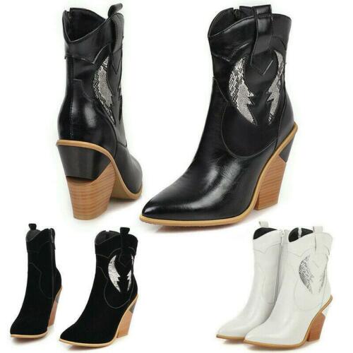Women Pointed Toe Side Zip Up Comfort Strange High Heel Cowboy Ankle Boots Shoes