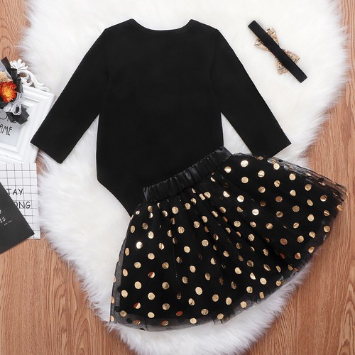 Skirt Headband Clothes 3PCS UK My First New Year Newborn Baby Girl Ronper Tops