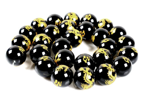 Carved black agate dragon round spacer loose beads 15.5 10mm 12mm 14mm