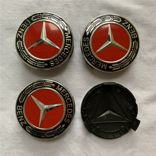 4pcs x For Mercedes Benz Wheel Center Caps Emblem Black Red Chrome Hubcaps 75MM