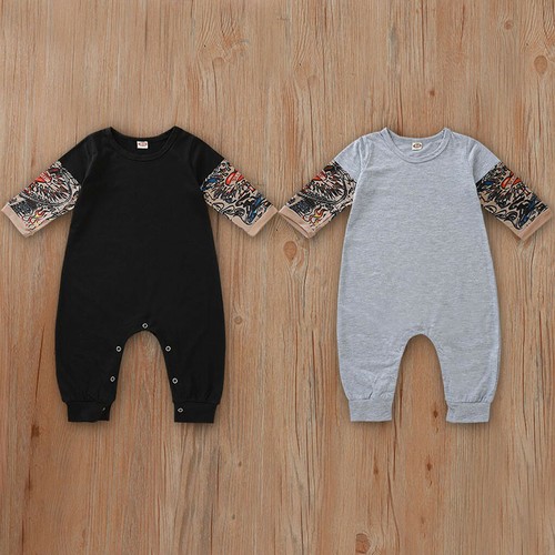 3-24M Toddler Baby Boy Kids Cool Tattoo Print Long Sleeve Romper Jumpsuit Outfit