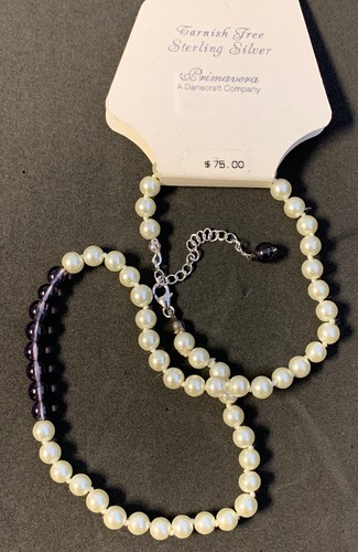 Details about / NEW DANECRAFT PRIMAVERA NECKLACE PEARL VIOLET BEAD 16/" STERLING SILVER $75
