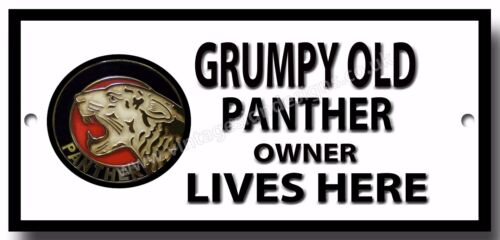 GRUMPY OLD PANTHER OWNER LIVES HERE METAL SIGN.PANTHER MOTORCYCLElogo