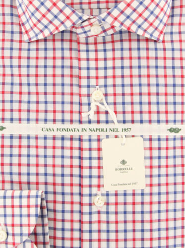 Extra Slim Details about   New $600 Luigi Borrelli Red Check Shirt 201803222 