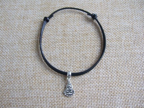 Black Real Leather Cord Charm Lucky Bracelet Anklet Adjustable For Men Women