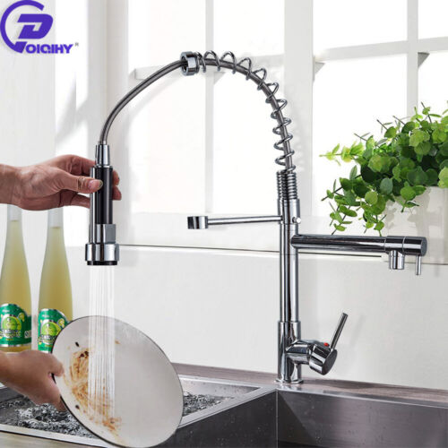 Chrome Kitchen Faucet Swivel Spout Single Handle Sink Pull Down Spray Mixer Tap 