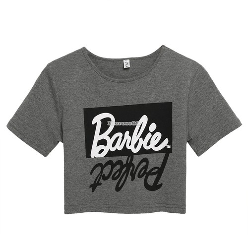 Mode Damen Frauen lässig O-Neck Kurzarm Crop Tops Print T-shirt ElR8