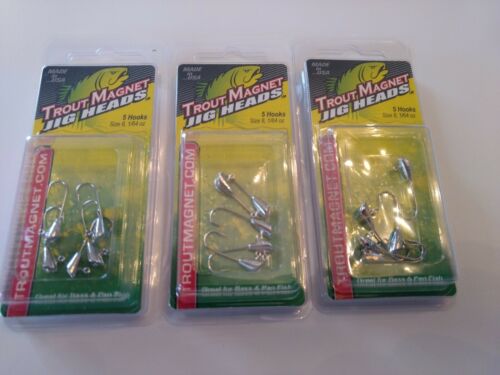 3 Packs Trout Magnet nickel jig heads five hooks each pack size 8 1/64 oz 
