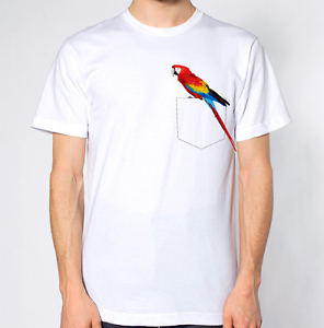 Macaw Parrot T-Shirt Fake Crest Pocket 