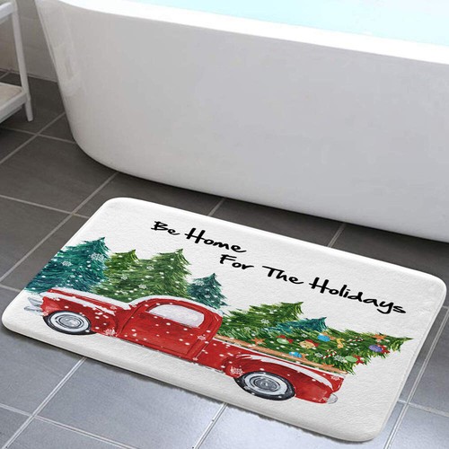Christmas Tree Truck Shower Curtain Toilet Cover Rug Bath Mat Contour Rug Set