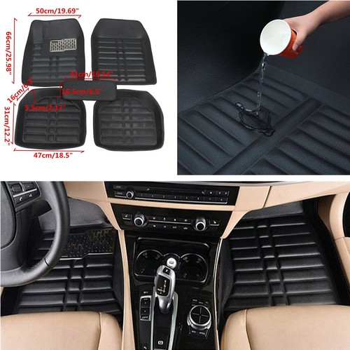 5Pcs Floor Mats Front /& Rear Liner Black PU Leather All Weather for 5 Seats Car