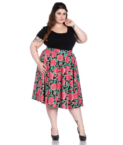 Hell Bunny Darcy Eden Rosen Blumen 50er Jahre Style Runder Rock XS-4XL