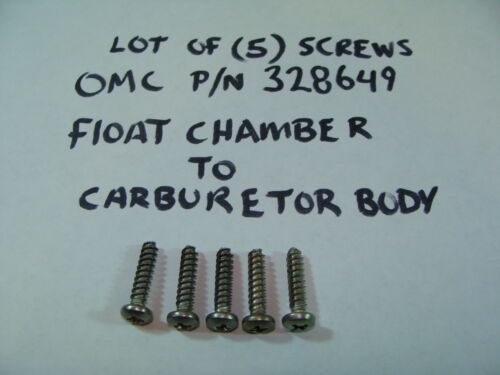 QTY 5 OMC JOHNSON EVINRUDE 328649 STAINLESS SCREWS FLOAT CHAMBER TO CARB BODY 