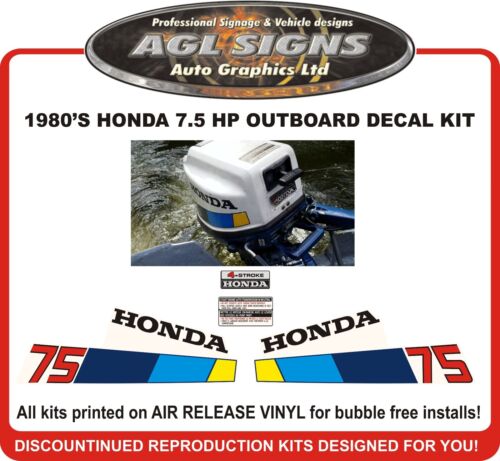 1980's Honda 7.5 hp Outboard Reproduction Decal Kit 75 