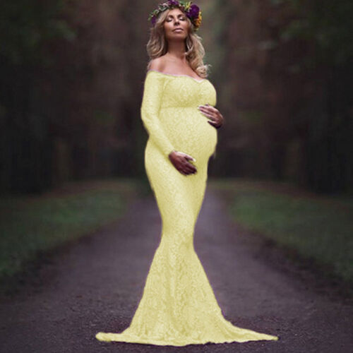 Pregnant Womens Lace Long Maxi Dress Maternity Gown Evening Party Photography UK 
