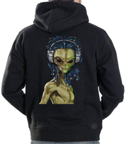 Rasta Alien Hooded Sweat Shirt ~ DJ Headphones Hoodie ~ Jamaica UFO