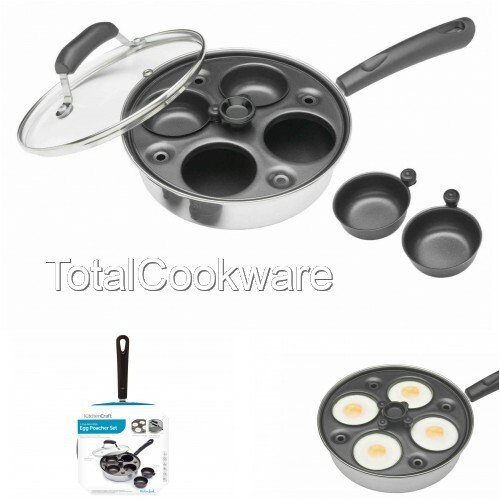 Kitchencraft aluminio recubierto de acero al carbono Escalfador de huevos de cuatro agujeros inducción seguro