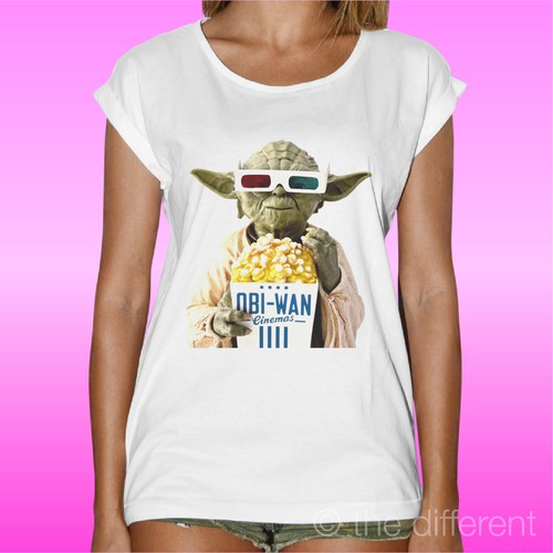 T-SHIRT DONNA /" OBI WAN POP CORN FILM STAR WARS CULT DARTH VADER /" IDEA REGALO