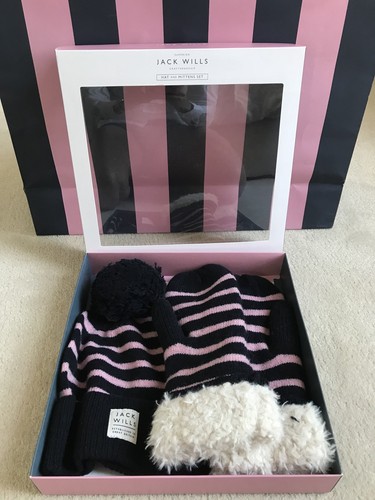 Jack Wills Femme Rose Bleu Marine Mitaines Gants /& Pompon Bonnet en laine Set-Entièrement NEUF dans sa boîte