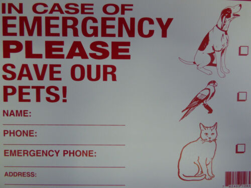 En caso de emergencia guarde nuestra Mascotas Perro Gato lectura fácil signo de ventana 9x12 S41 