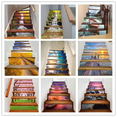 6Pcs 3D Stair Stickers DIY Steps Wall Decals Mural Wallpaper Vinyl Home Decor
