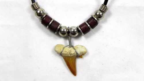 Brown 4 Bead Adjustable Shark Tooth Necklace Fossil Teeth Black Band Jewelry 