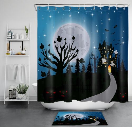 Details about  &nbsp;Halloween Night Spooky Haunted Castle Moon Waterproof Fabric Shower Curtain Set