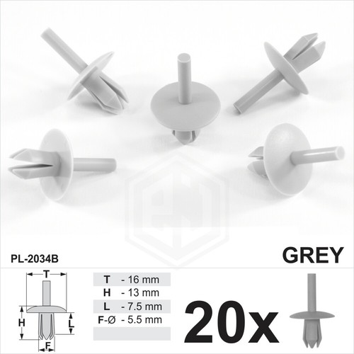 20x 5.5mm Grey Plastic Push Rivet Clips Trims Wheel Arch Liner Lining Moudlings