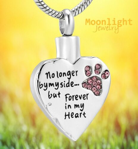 New Forever In My Heart Paw Pet Cremation Urn Keepsake Ashes Memorial Necklace 
