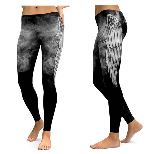 UK ANGEL DEVIL WINGS SMOKE LEGGINGS Gift Idea Yoga Fitness Alternative Gothic
