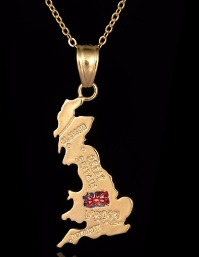 Quality Gold Great Britain Necklace Map GB Pendant United Kingdom Flag UK Seller