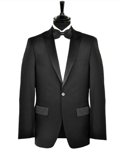 Mens Tailored Fit Black Wool Peak Lapel Premium Formal Tuxedo Dinner Suit 34-40/"
