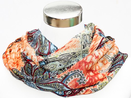 Loop Schal Sommer Schlauchschals Chiffon Mehrfarbig gemustert Handarbeit