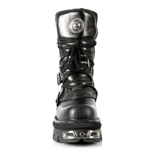 New Rock M.373-S4 UNISEX Metallic Boots Black 100% Leather Goth Biker Fashion 