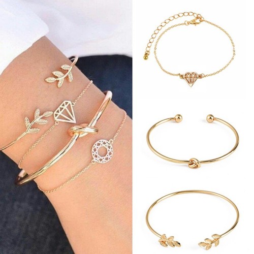 3//4//5pcs Fashion Boho Femmes Plaqué Or Amour Coeur Bracelet Jewelry Cuff Bangle