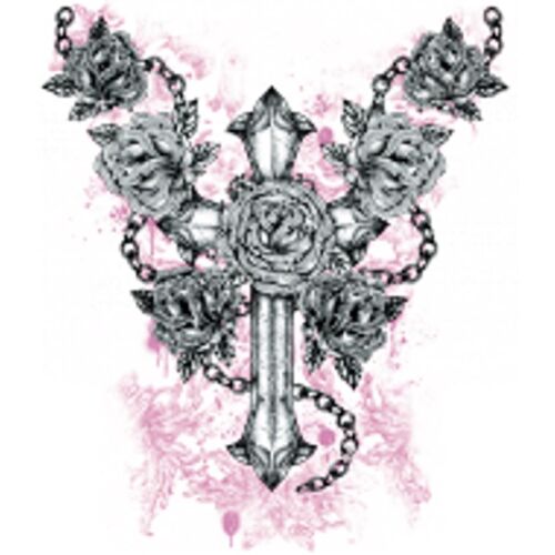 Femmes T Shirt Noir Croix Gothik Biker /& Tatouage Motif Modèle Gothique Cross Rose