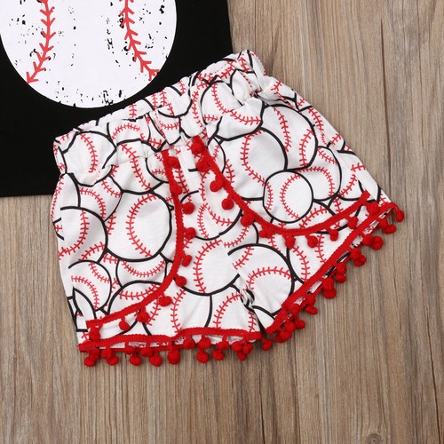 2PCS Toddler Baby Girl Boy Clothes Baseball Tops Vest Pants Summer Outfits Set