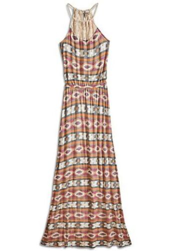 Ikat Haze Print Crochet Halter Neck Maxi Dress Lucky Brand Women/'s XS NWT$99