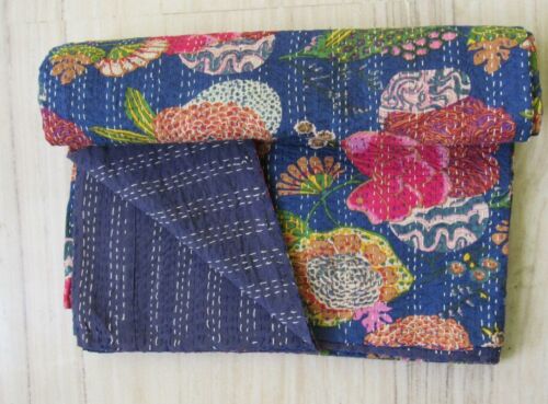 Kantha Handmade Indian Cotton Quilt Bedspread Bedding Cover Blanket Twin Gudari