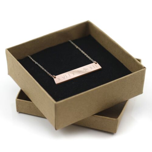 Custom Personalised Engraved Name Date Bar Necklace Rose Gold Silver Gift Box