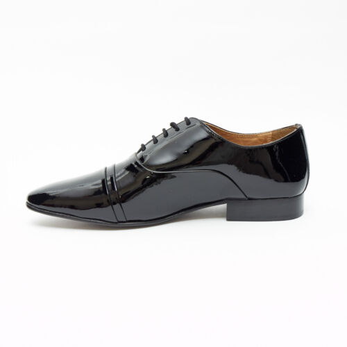 Mens Patent Leather Folded Cap Oxford Shoes Black