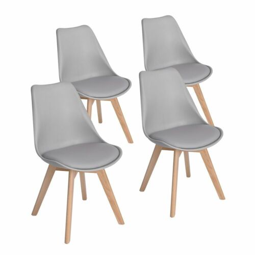 4xTulip Dining Chair Modern Style Solid Wood Legs Plastic Padded Seat Grey Chair