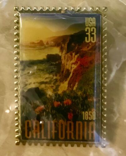 CALIFORNIA 1858" Enamel Scenic Replica USPS Postage Stamp Pin "USA 33 