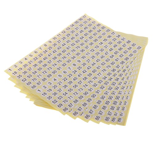 15 Bianco fogli tondi etichette numerate 1-102 adesivi numeri autoadesivi